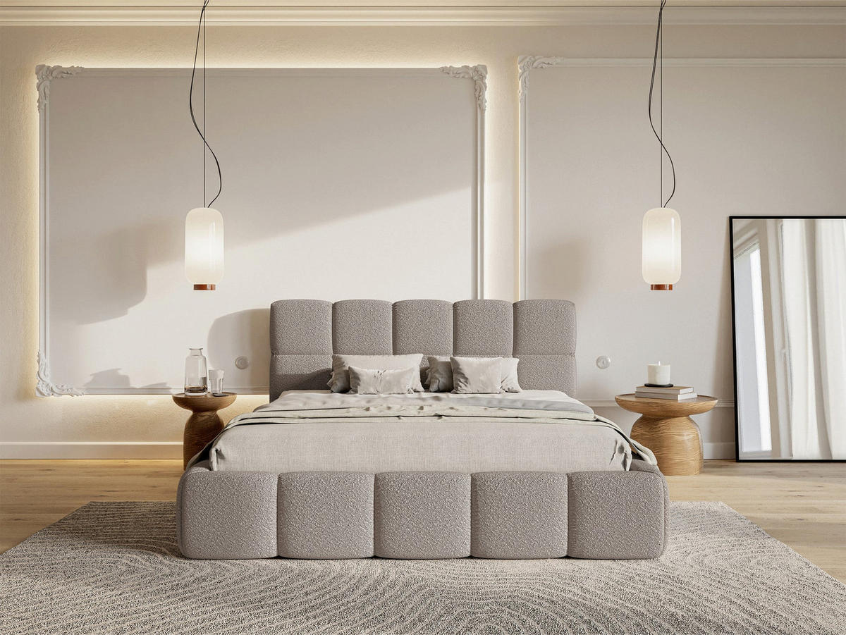 ČALOUNĚNÁ POSTEL Cloudy světle šedá boucle s úložným prostorem 180 cm - černá/světle šedá, textil (180/200cm) - Selsey