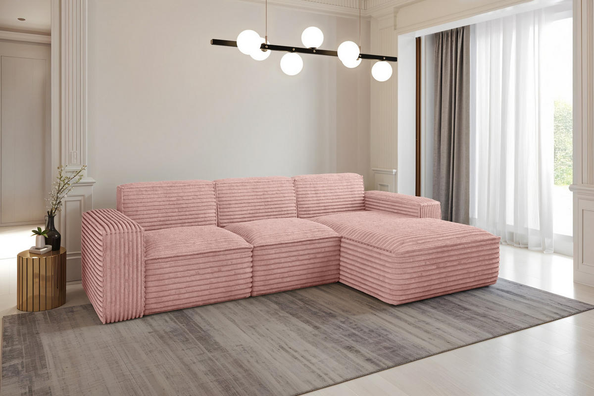 ECKSOFA L-Form Siena Stoff Velo Rosa Rechts - Rosa, Holz/Kunststoff (266/165cm) - Kaiser Möbel