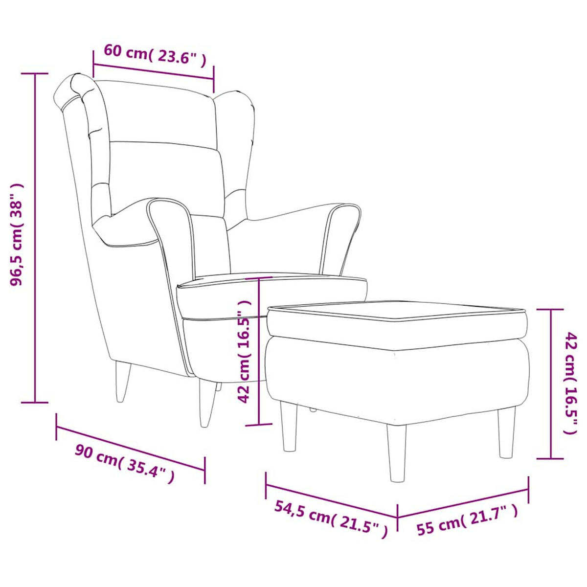 SESSEL MIT HOCKERN 81/90/96.5 cm Schwarz Samt - Schwarz, Textil (90/96.5/81cm) - vidaXL