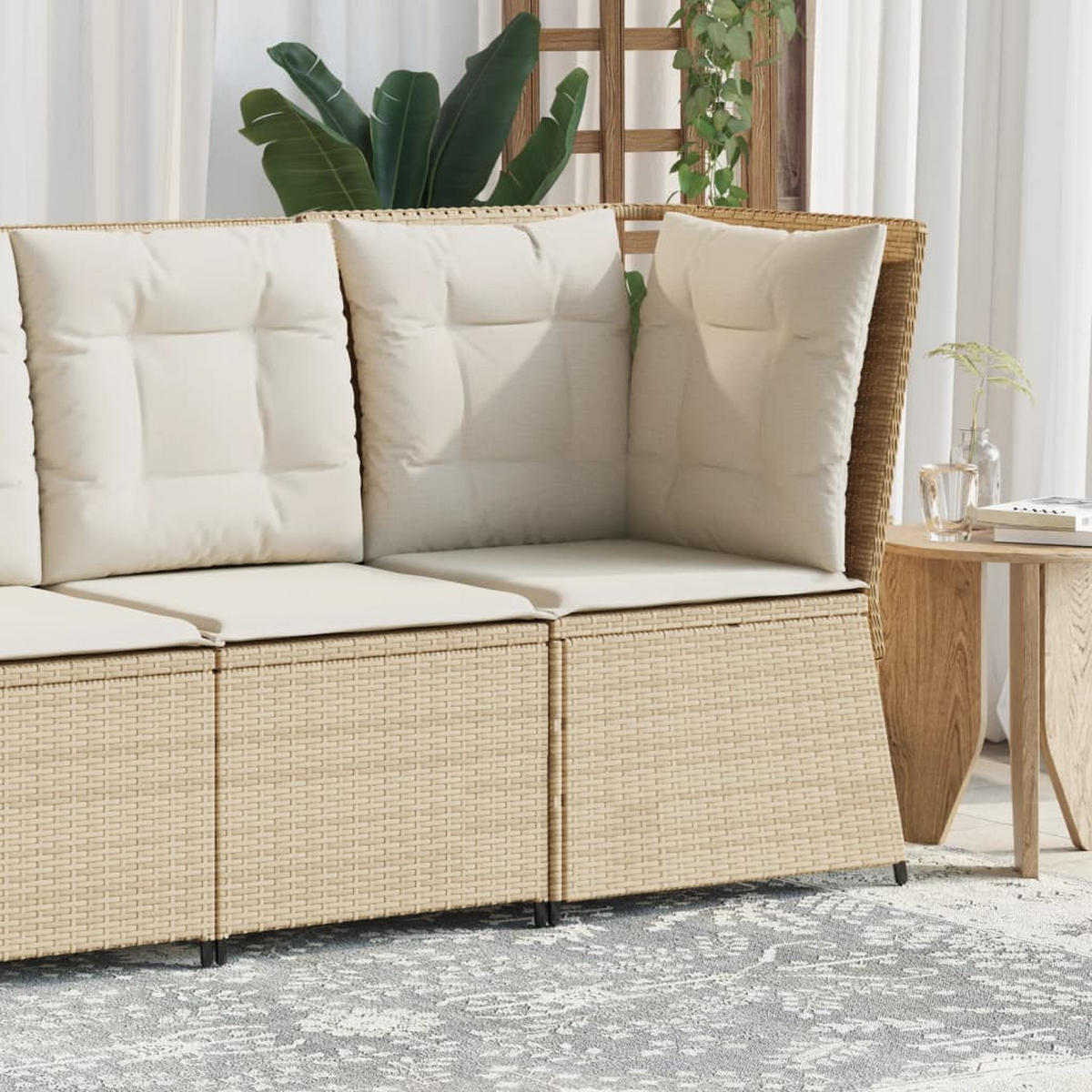 GARTEN-ECKSOFA mit Kissen Beige Poly Rattan - Beige, Kunststoff (67/95/67cm)