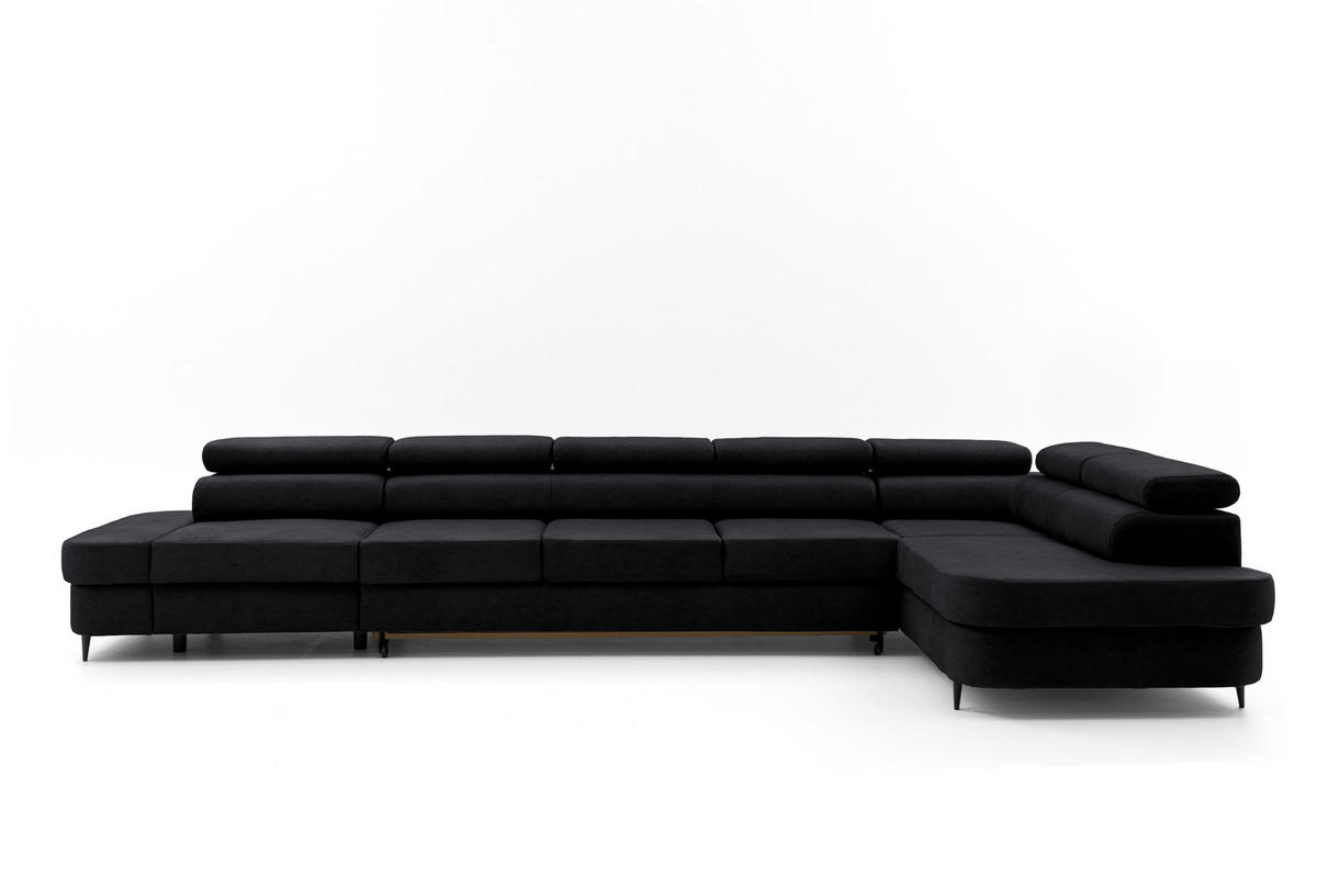 ECKSOFA PRIAM XXL L-Form Rechts mit Schlaffunktion 125x265 Velours Schwarz - Schwarz, Holz/Textil (203/420cm) - Muffo