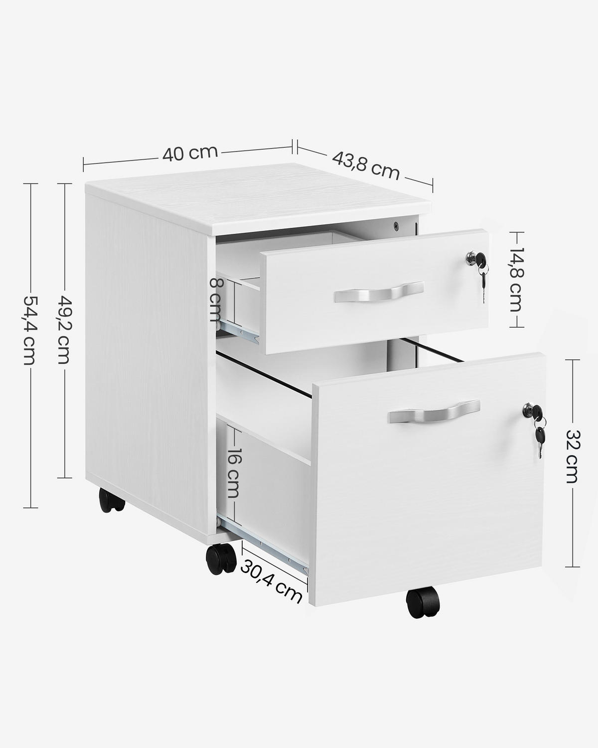 ROLLCONTAINER Ken - Weiß, Holzwerkstoff (44/40/55cm) - VASAGLE