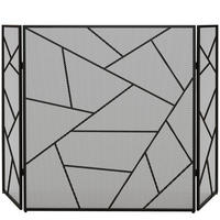 KAMINSCHIRM DE-17040 3 klappbare Paneele mit geometrischem Design Schwarz - Schwarz, Metall (1.2/85/135cm) - ComfortXL