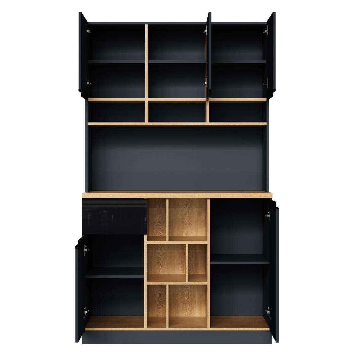 HOCHSCHRANK mit Arbeitsfläche 105 x 45 x 185 cm MDF Schwarz/Natural - Schwarz, Holzwerkstoff (45/185/105cm) - Meubliv