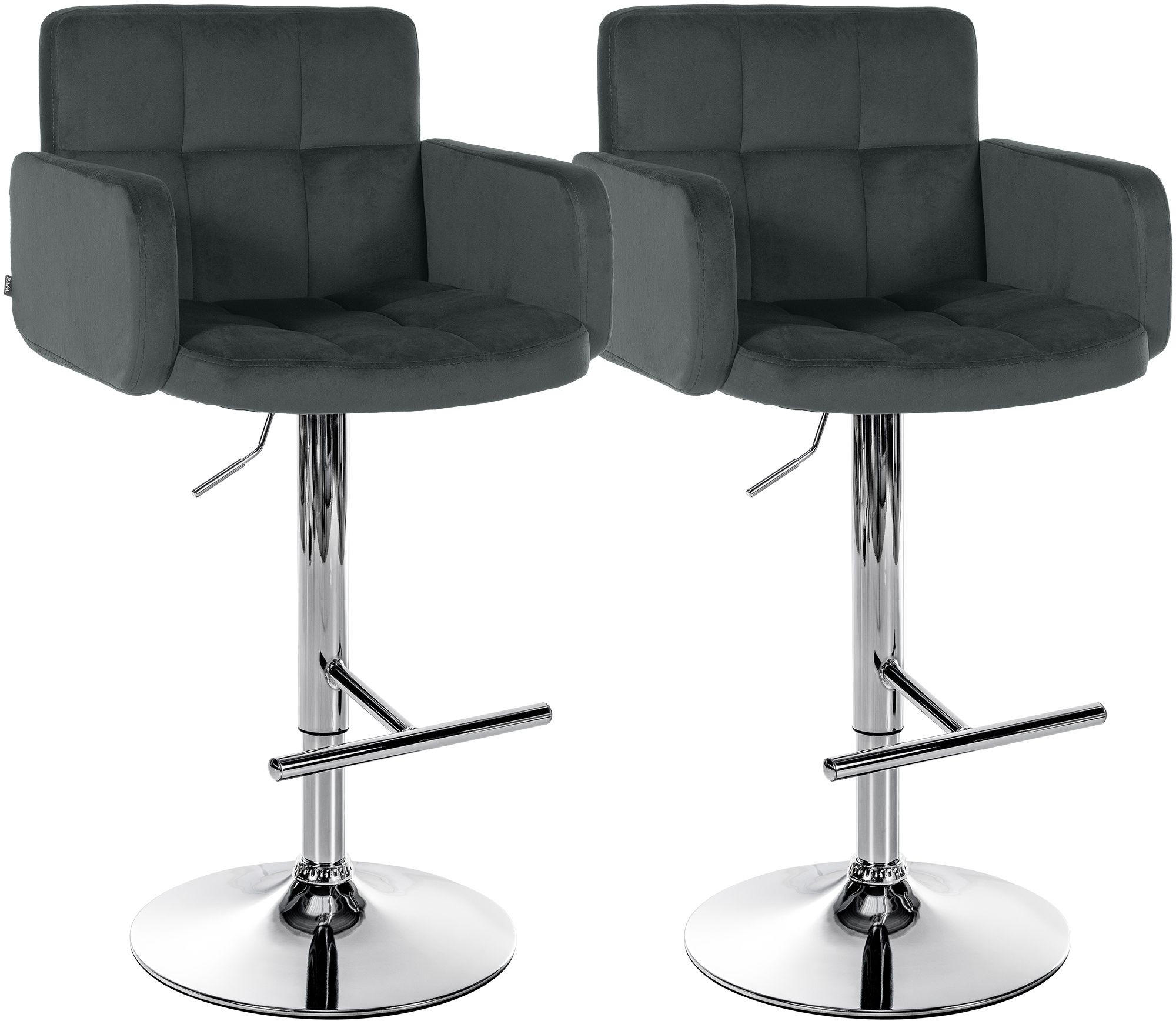 BARHOCKER 2 Samt Dunkelgrau - Chromfarben/Dunkelgrau, Textil/Metall (60/93/56cm) - CLP
