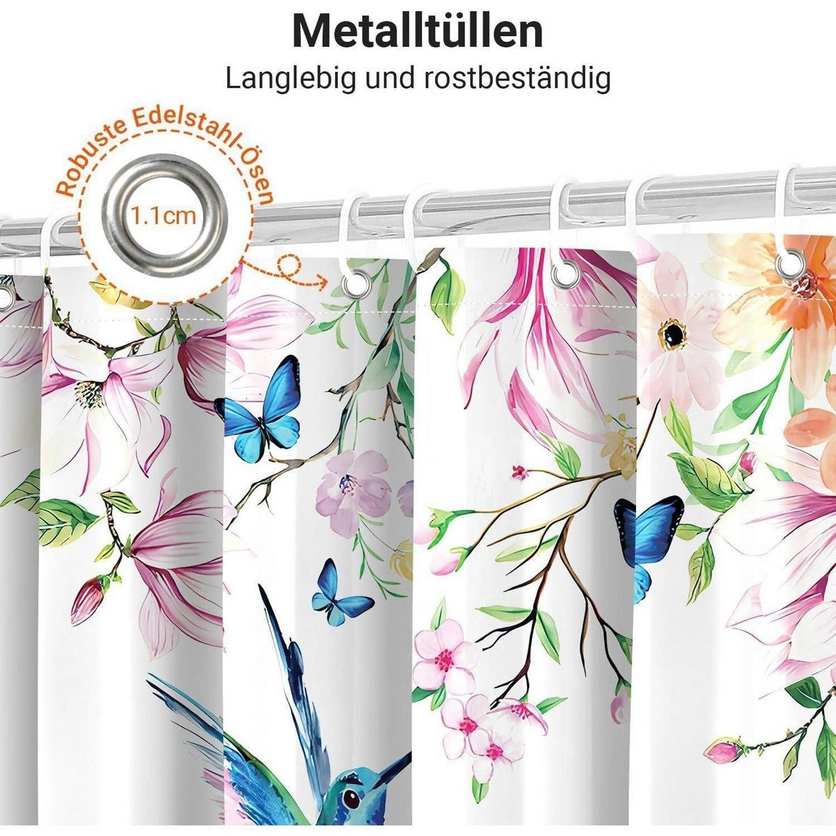 DUSCHVORHANG Rosa Blumen Vogel 120 x 200 cm - Multicolor, Textil (120/200cm)