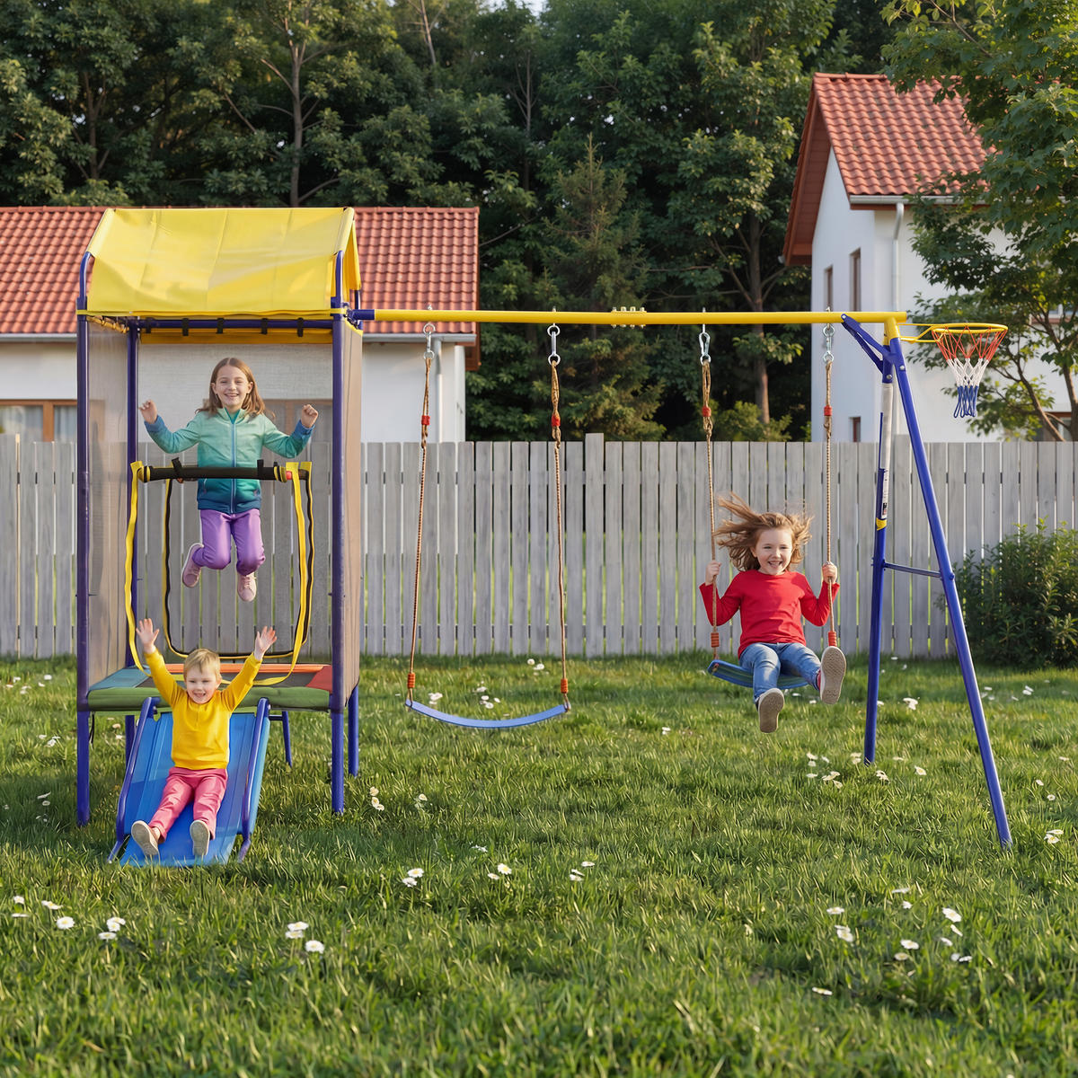 SPIELGERÄT Outdoor Kinder Turm Schaukel Rutsche - Multicolor, Metall (336/217cm) - LEBENLANG