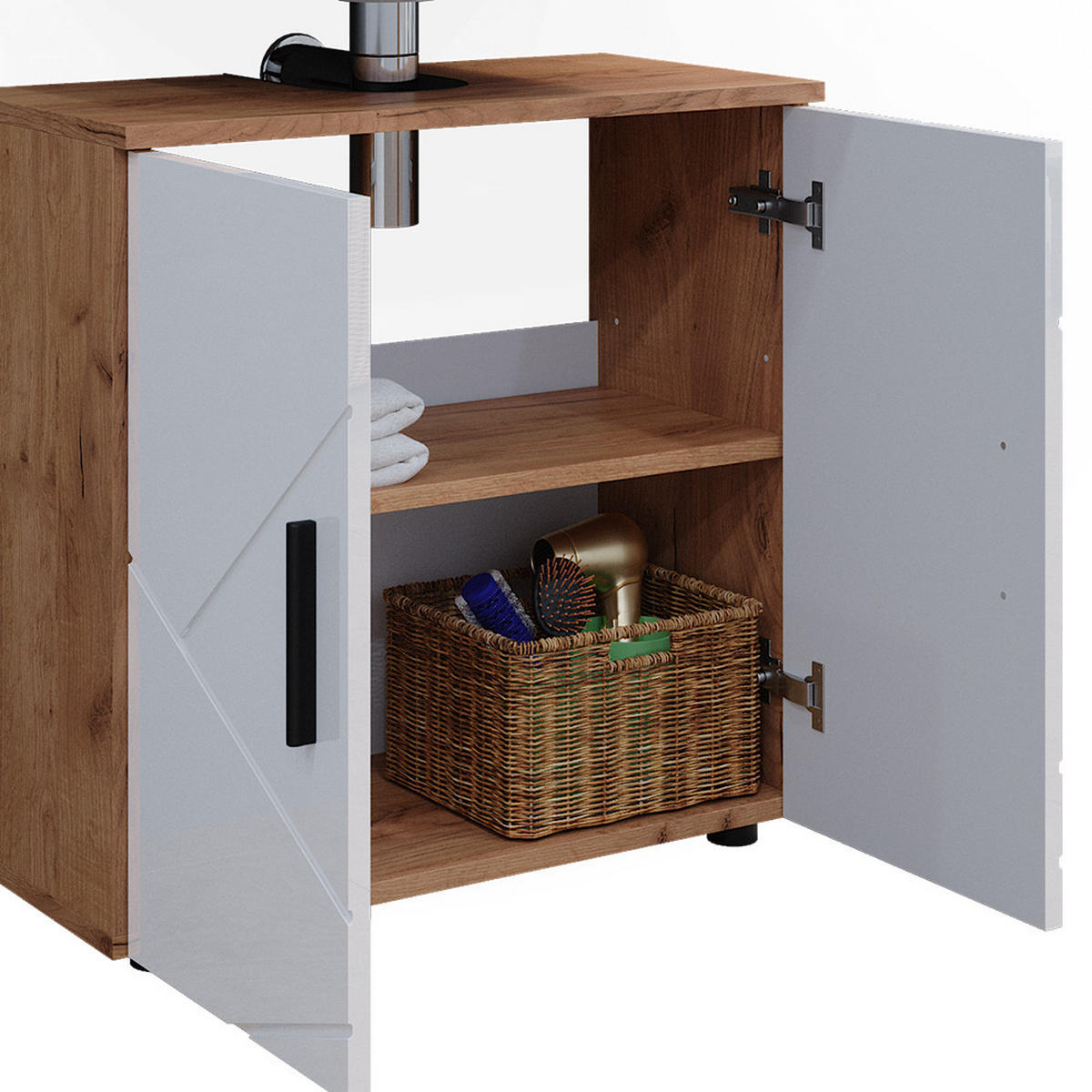 BADMÖBEL-SET Irma Weiß Hochglanz/Goldkraft Eiche 3 Teile - Weiß Hochglanz/Eiche Wotan, Holzwerkstoff (80/58.6/41cm) - Vicco
