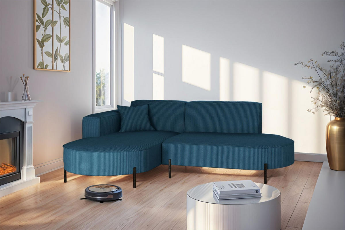 ECKSOFA Valencia Xs - Blau, Holzwerkstoff/Textil (236/165cm) - Fun Möbel