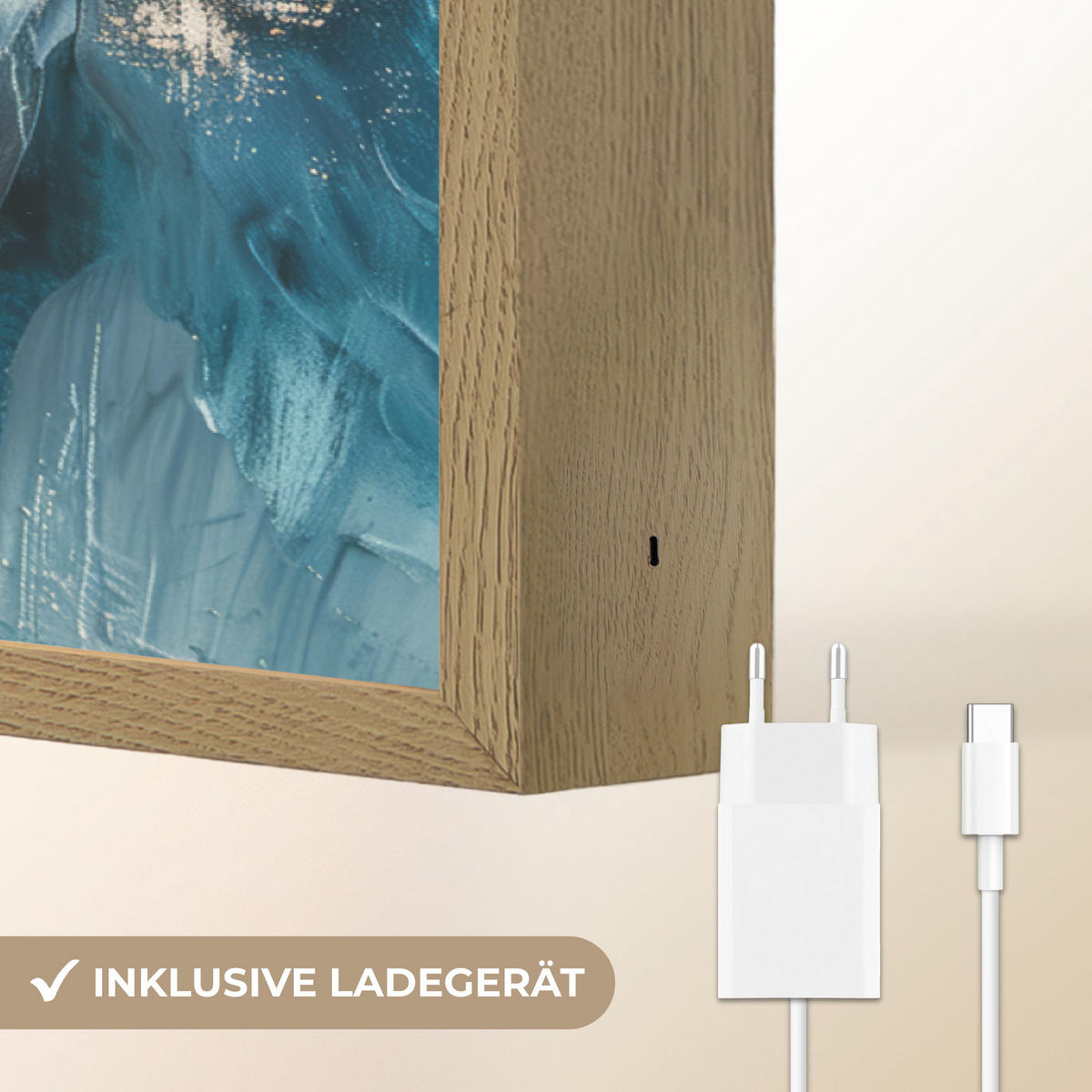 NÁSTĚNNÁ LAMPA S AKUMULÁTOREM Abstraktní - umění - zlatá - modrá 90x60 cm - tyrkysová, kompozitní dřevo (90/60/8cm) - OnlyWow