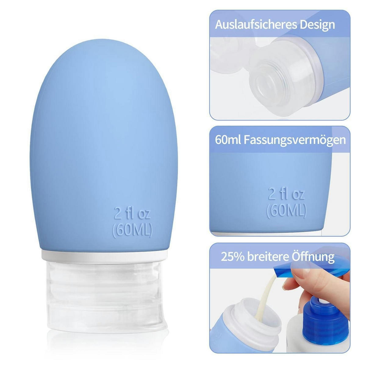 REISEFLASCHEN Set 3 Stück 60ml Silikon Auslaufsicher - Multicolor, Kunststoff (3.5/3.5/9.5cm)