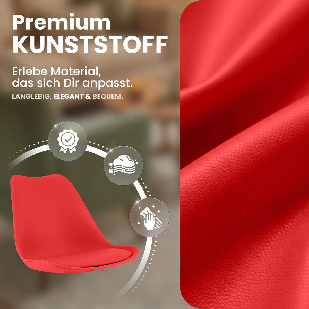 STUHL 4 Kunststoff Rot - Eukalyptusholzfarben/Rot, Holz/Kunststoff (49/83/50cm) - CLP
