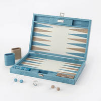 BACKGAMMON – Groß BACKGAMMON Leder Riviera-Blau 46cm - Blau, Leder (46/30.3cm) - Premium Interiors