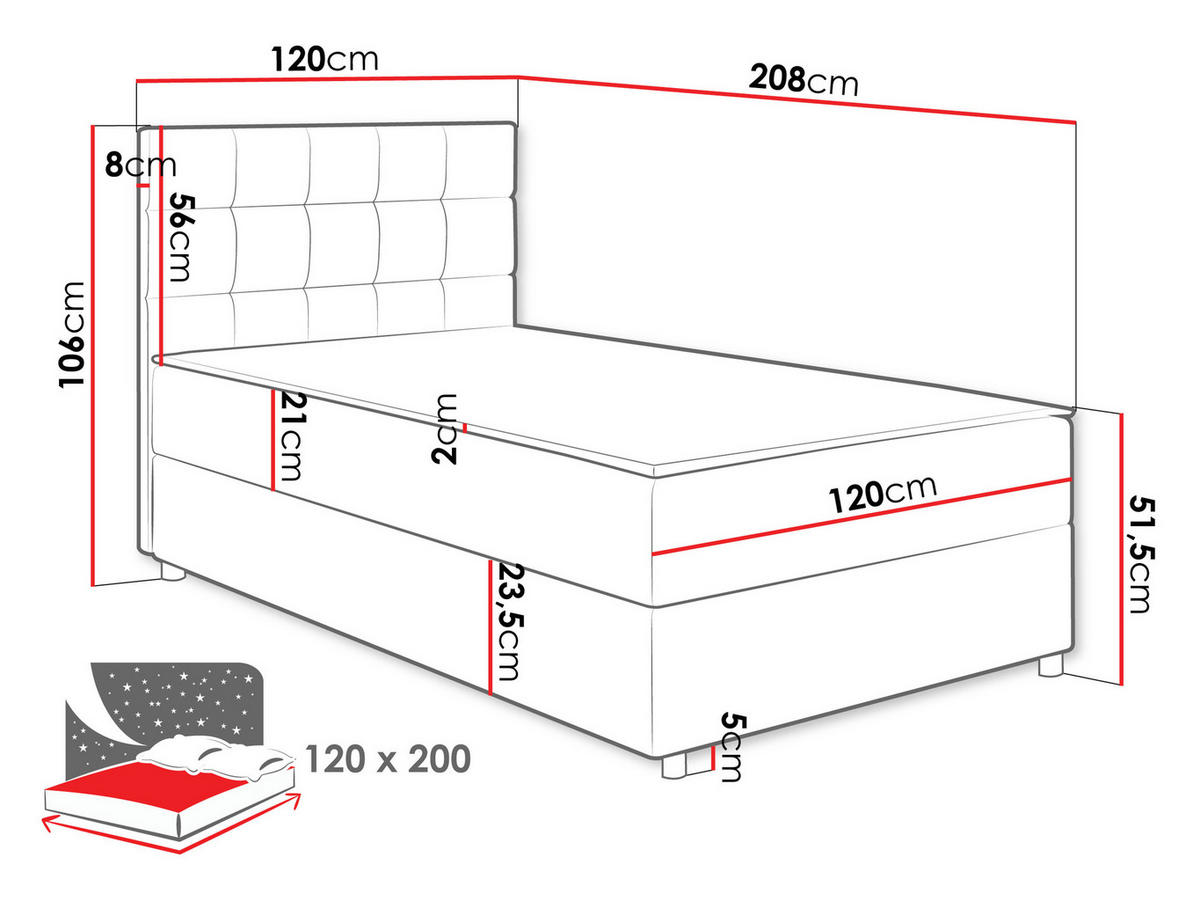 BOXBETT Lind - H3 - Beige/Schwarz, Holz/Holzwerkstoff (120/200cm) - MIRJAN24