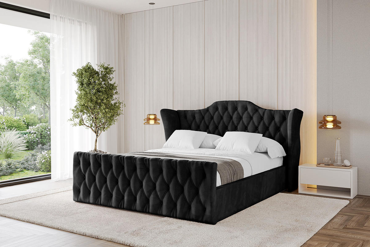 POLSTERBETT mit Bettkasten, Fußteil und Lattenrost, Boxbett mit Matratze H3/H4 - ZORAN-Z 180x200 Schwarz - Schwarz, Holzwerkstoff/Textil (180/200cm) - ALTDECOR