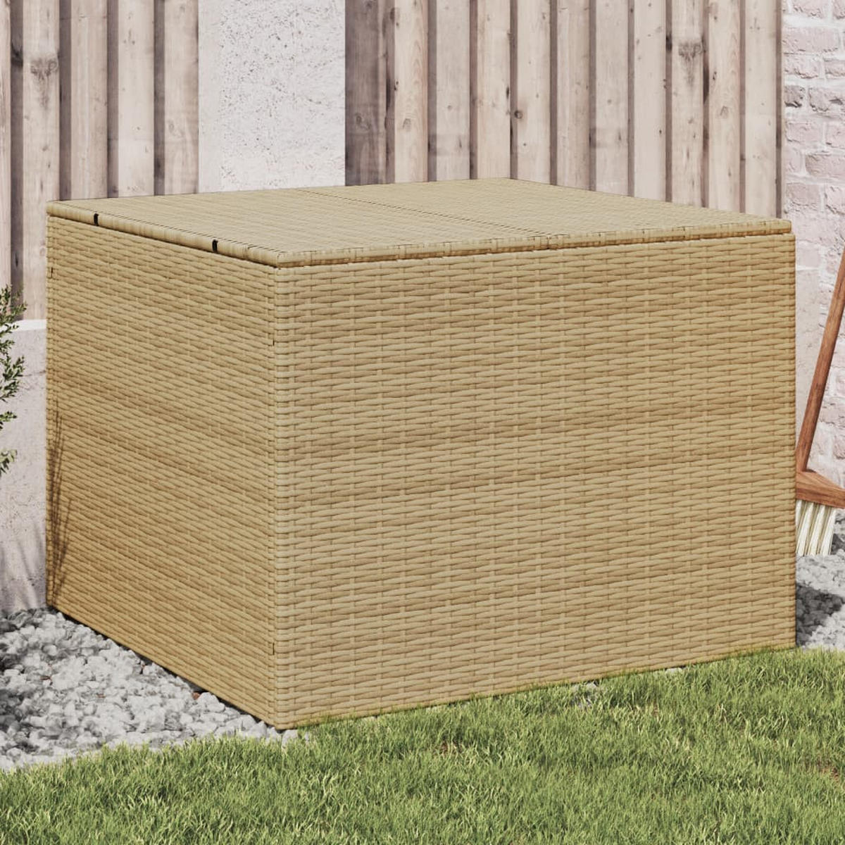 GARTENTRUHE Beige 291L Poly Rattan - Beige, Kunststoff (80/132/75cm) - furnicato