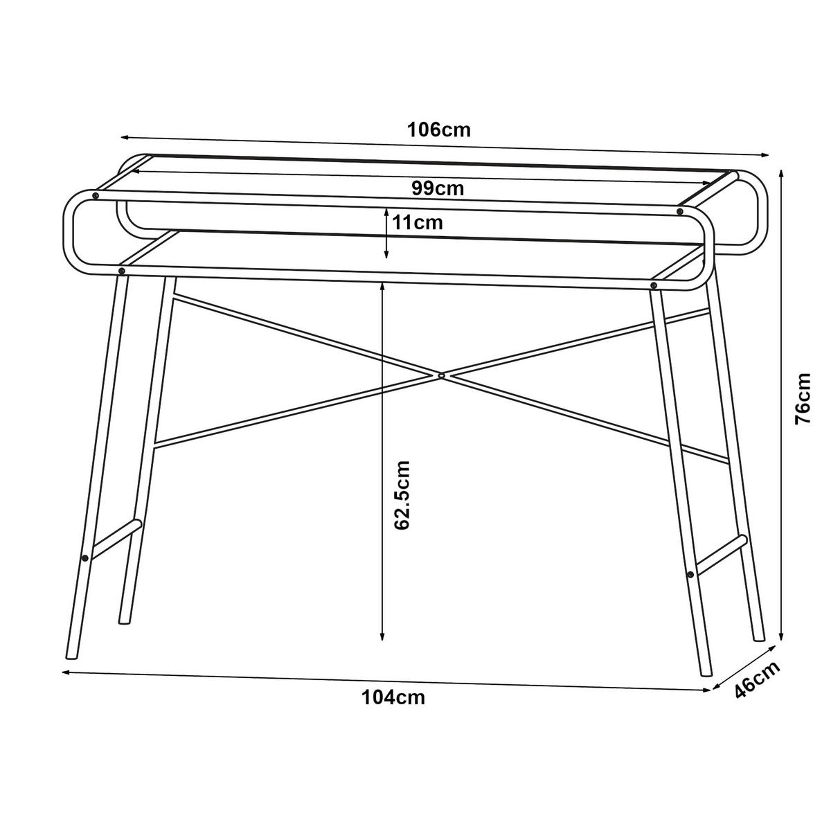 SCHREIBTISCH Krødsherad - Eichefarben/Schwarz, Holzwerkstoff/Metall (46/106/76cm) - [en.casa]