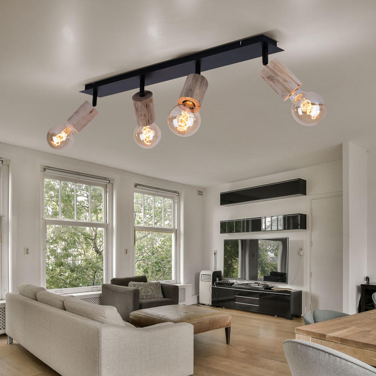 DECKENLEUCHTE Holz Schwarz Matt - Schwarz, Holz (80/10/18cm) - Globo Lighting