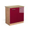 SPÜLENUNTERSCHRANK R-Line Rot Hochglanz 80 cm , AP Eiche - Honigeiche/Bordeaux, Holzwerkstoff (80/81.6/60cm) - Vicco
