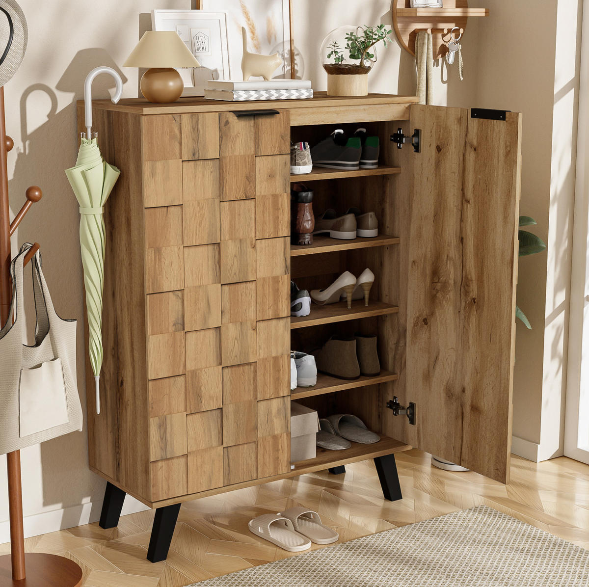 SCHUHSCHRANK 80,5/35/109,5 cm mit 5 Fächern und verstellbaren Einlegeböden aus Holzwerkstoff, Holzfarben - Naturfarben, Holzwerkstoff (80.5/109.5/35cm) - Redom