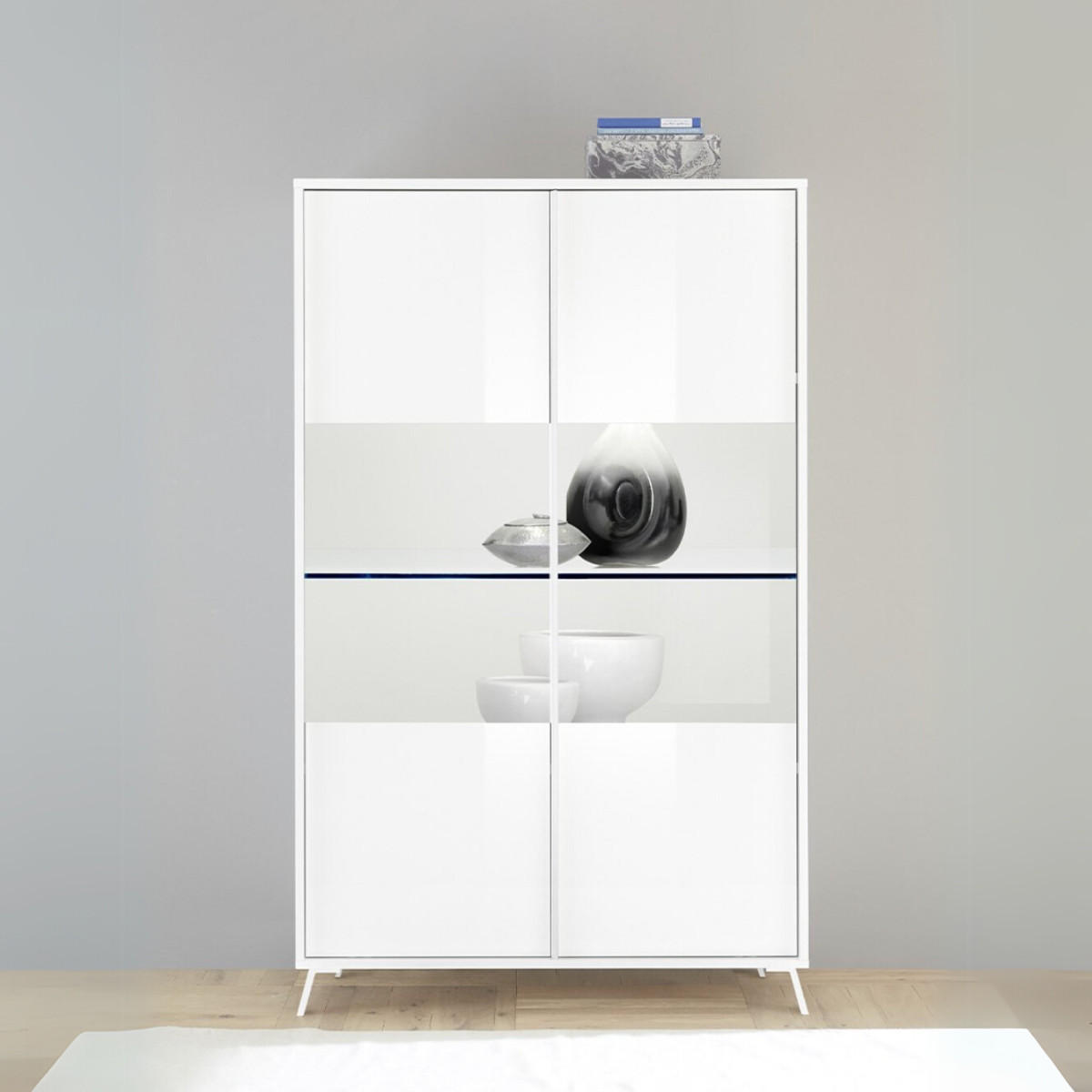 VITRINE 2 Türen H174 cm - City - Weiß, Holzwerkstoff (40/174/104cm) - Calicosy