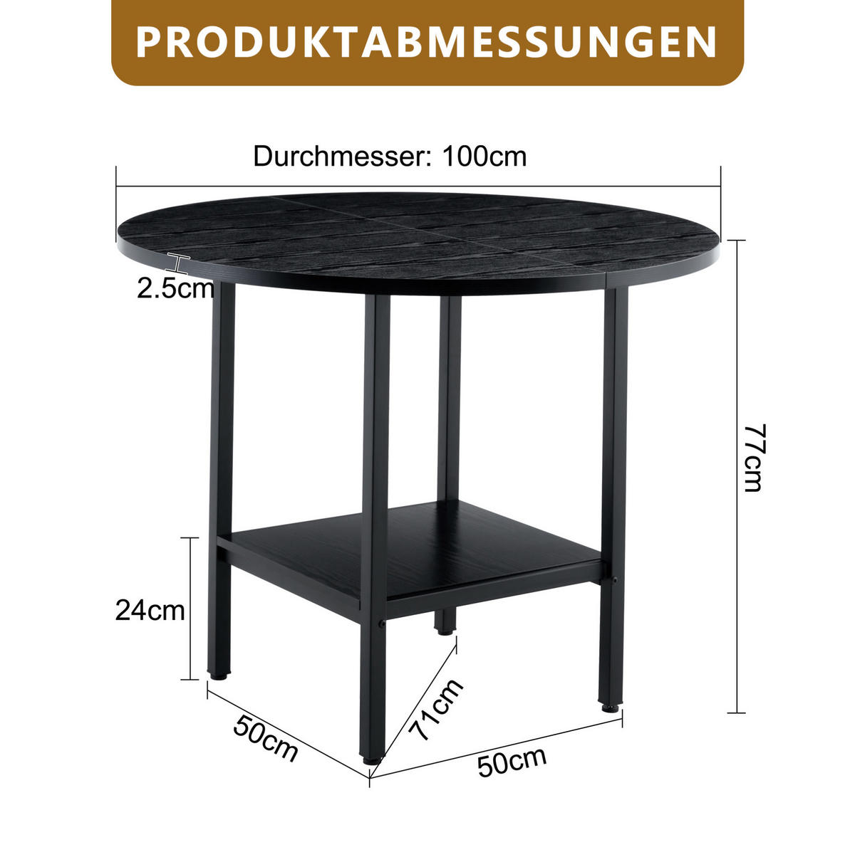 JÍDELNÍ stůl 100/100/77 cm černý z MDF a kovu s úložnou policí - černá, kompozitní dřevo (100/100/77cm) - OKWISH