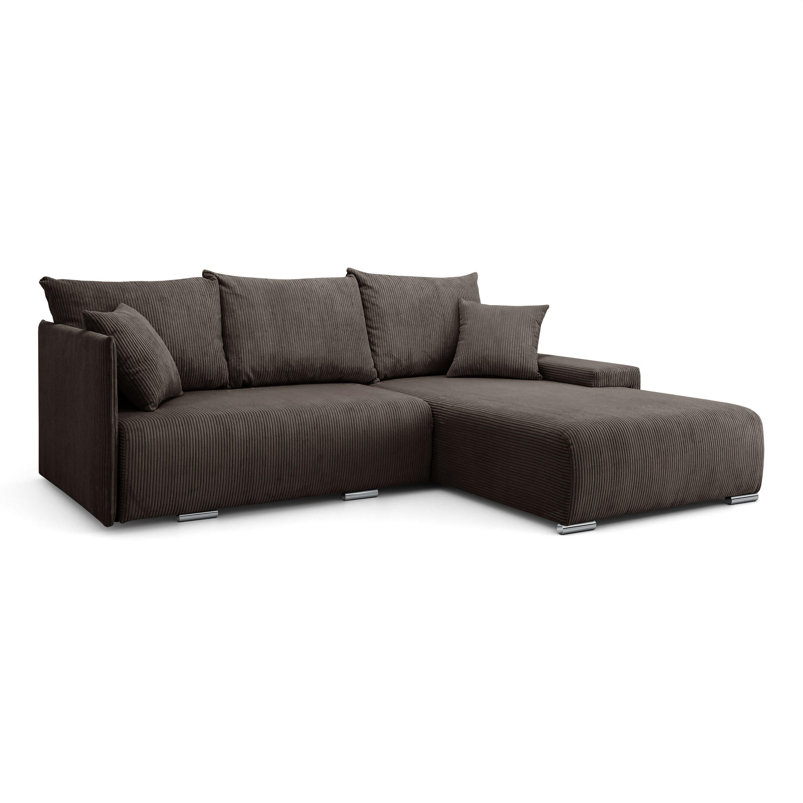 ECKSOFA L-Form Schlaffunktion Livorno Cord-Stoff Braun Rechts - Chromfarben/Schwarz, Holz/Kunststoff (246/188cm) - Kaiser Möbel