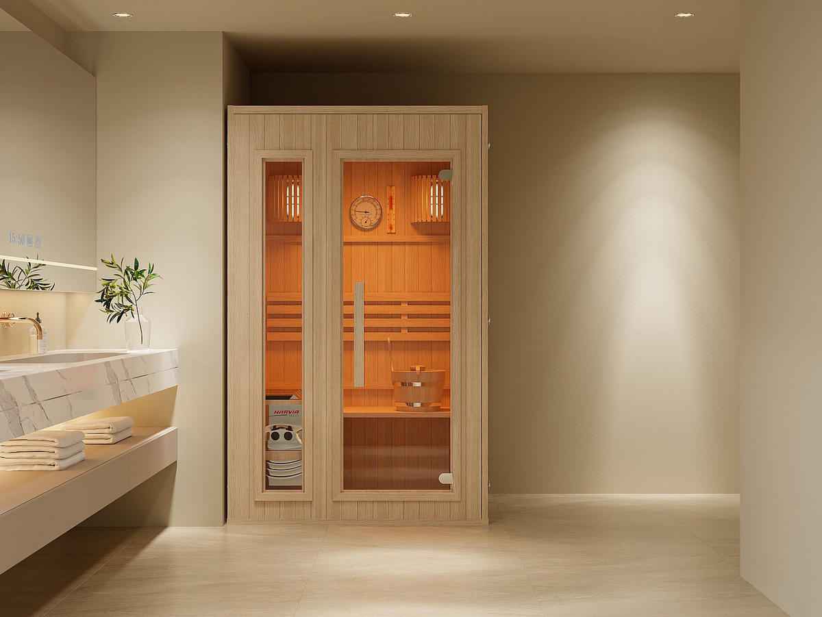 FINNISCHE Sauna - 2 Personen - Holz, Platte - Naturfarben Hell - - Naturfarben, Holz (120/190/120cm) - Vente-Unique