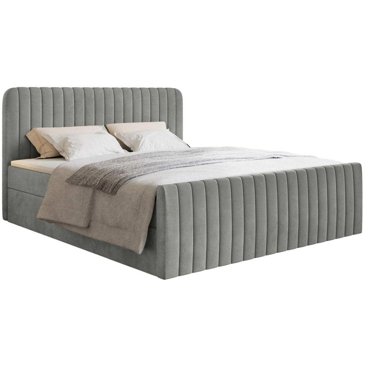 BOXBETT Saliano mit Topper und Samtbezug Grau, 180x200 cm - Grau, Kunststoff/Textil (180/200cm) - Selsey