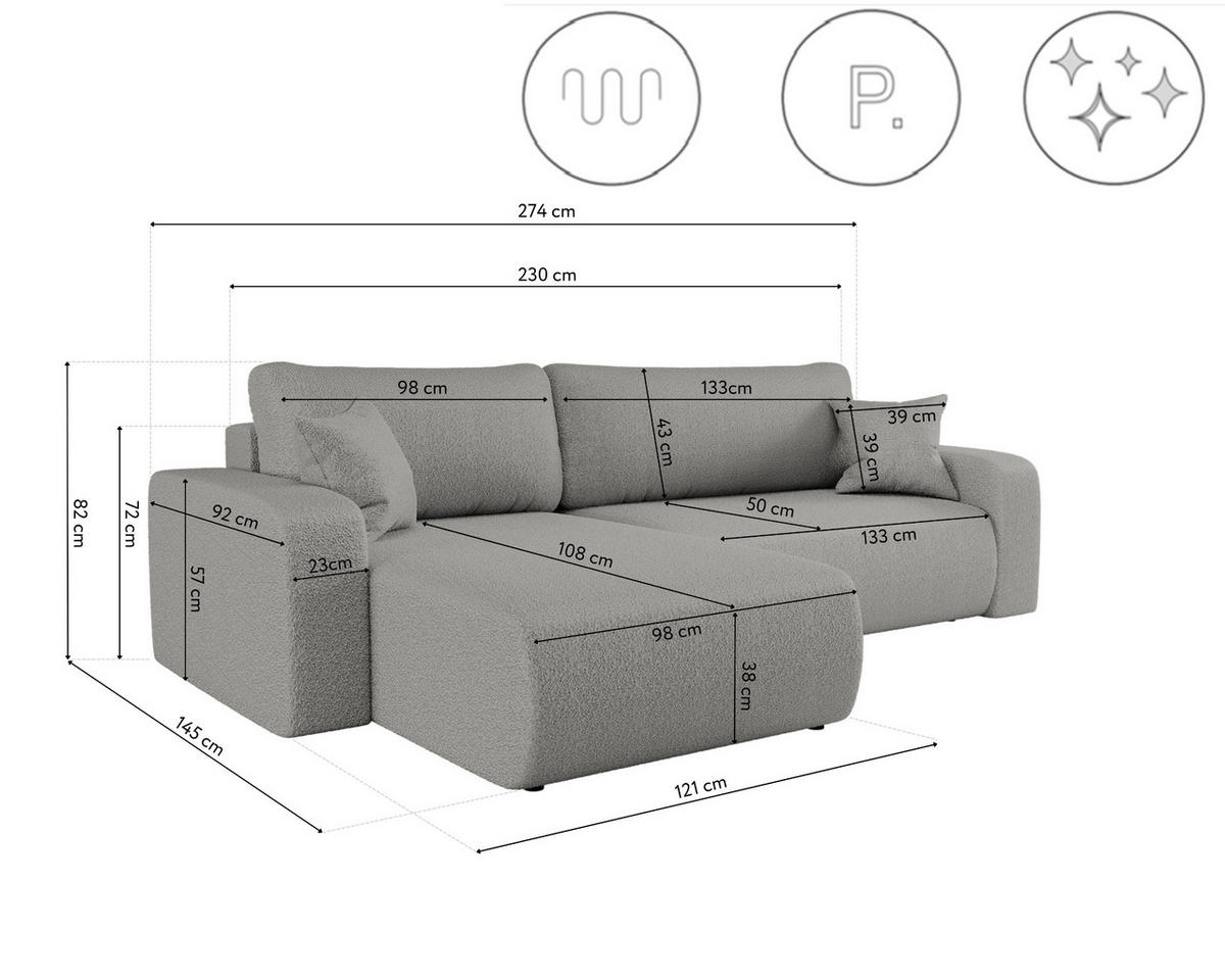 SCHLAFSOFA MILANO XL Und Bettkasten Stoff Quelle Grau Links - Grau, Holz (145/82/274cm) - Kaiser Möbel