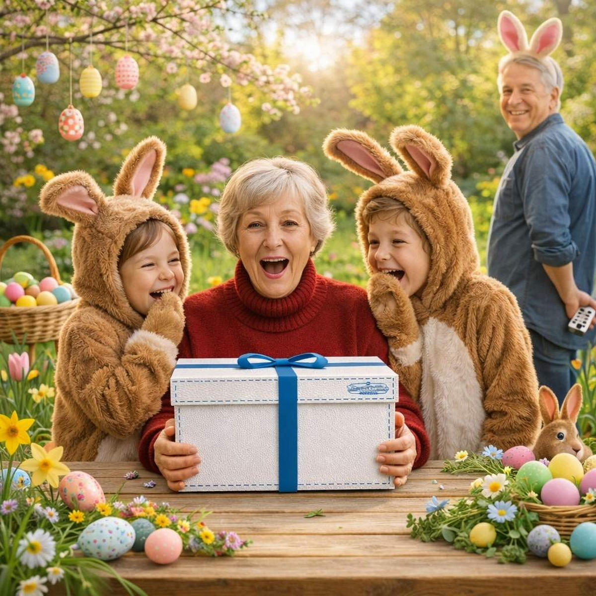 OSTERGESCHENKEBOX mit Soundfunktion 41/31/18 cm - Weiß, Metall (31/18/41cm) - DanDiBo