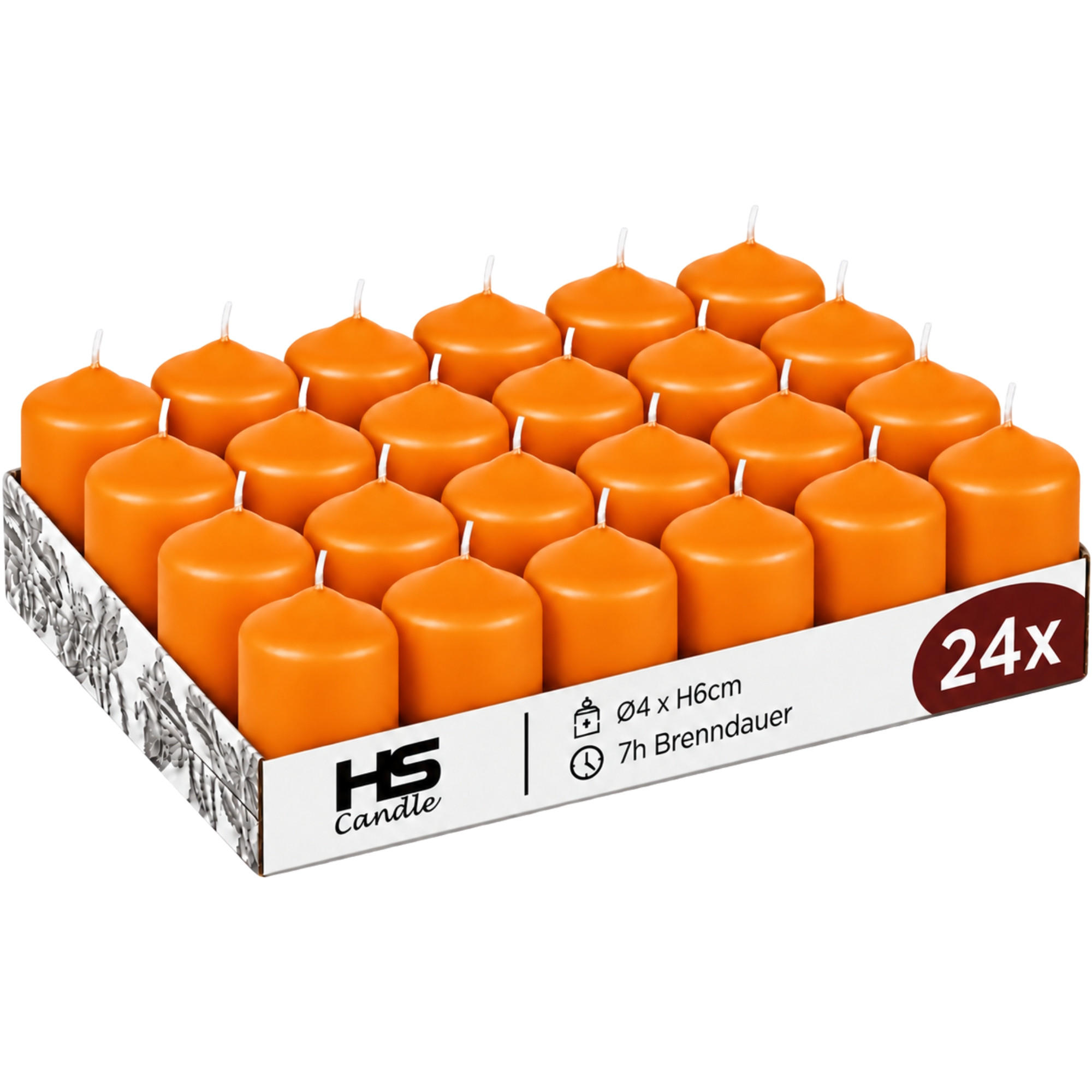 STUMPENKERZEN Ø4xH6 cm Orange 24er-Pack - Orange, Naturmaterialien (4/6cm)