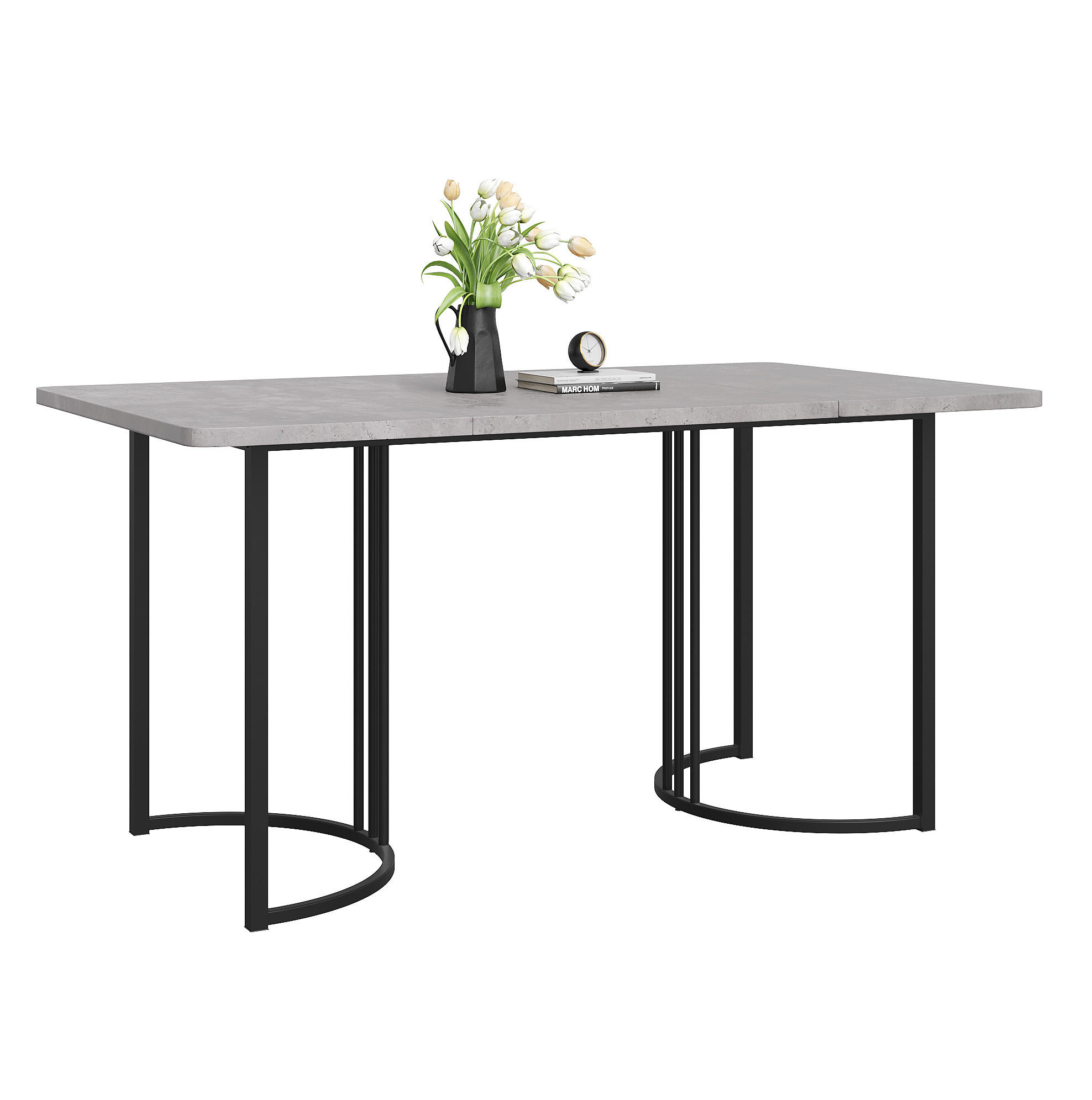 Modfu JÍDELNÍ stůl 140x80x75 cm šedý z MDF a kovu s mramorovým dekorem a nastavitelnými nohami
