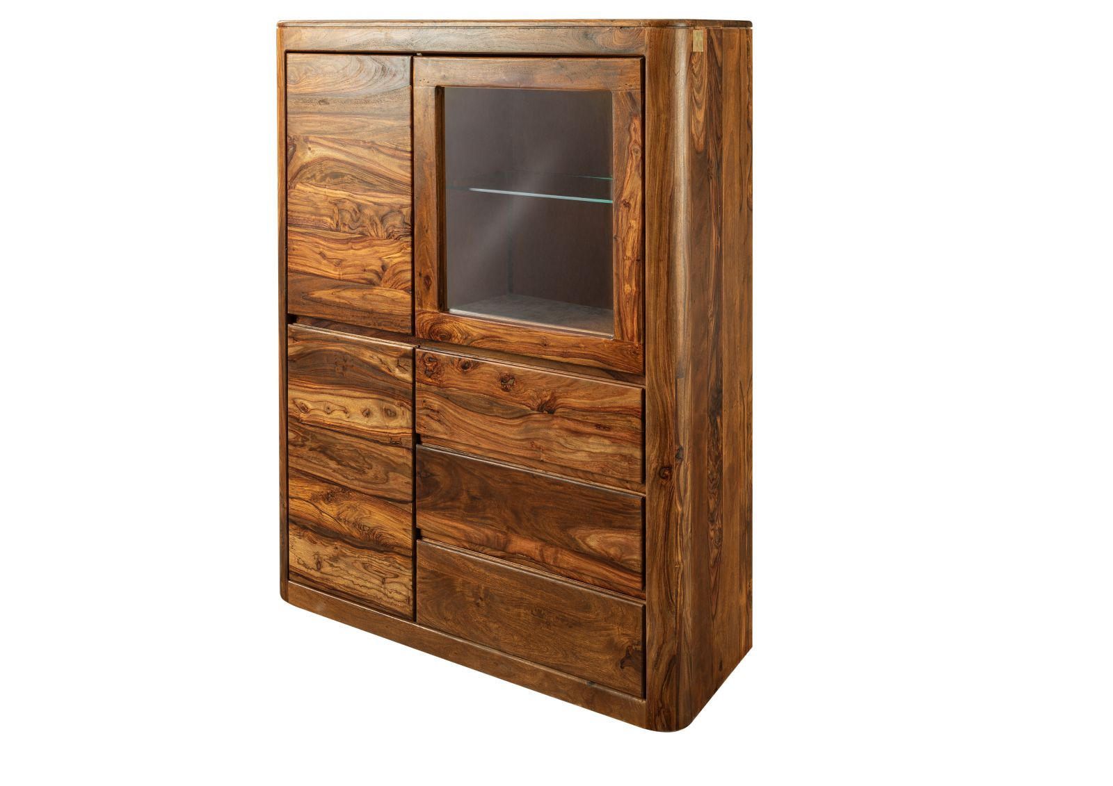 VITRINE Sheesham 109x40x145 walnuss gewachst TORONTO #209 - Walnussfarben, Holz (109/145/40cm) - Massivmoebel24
