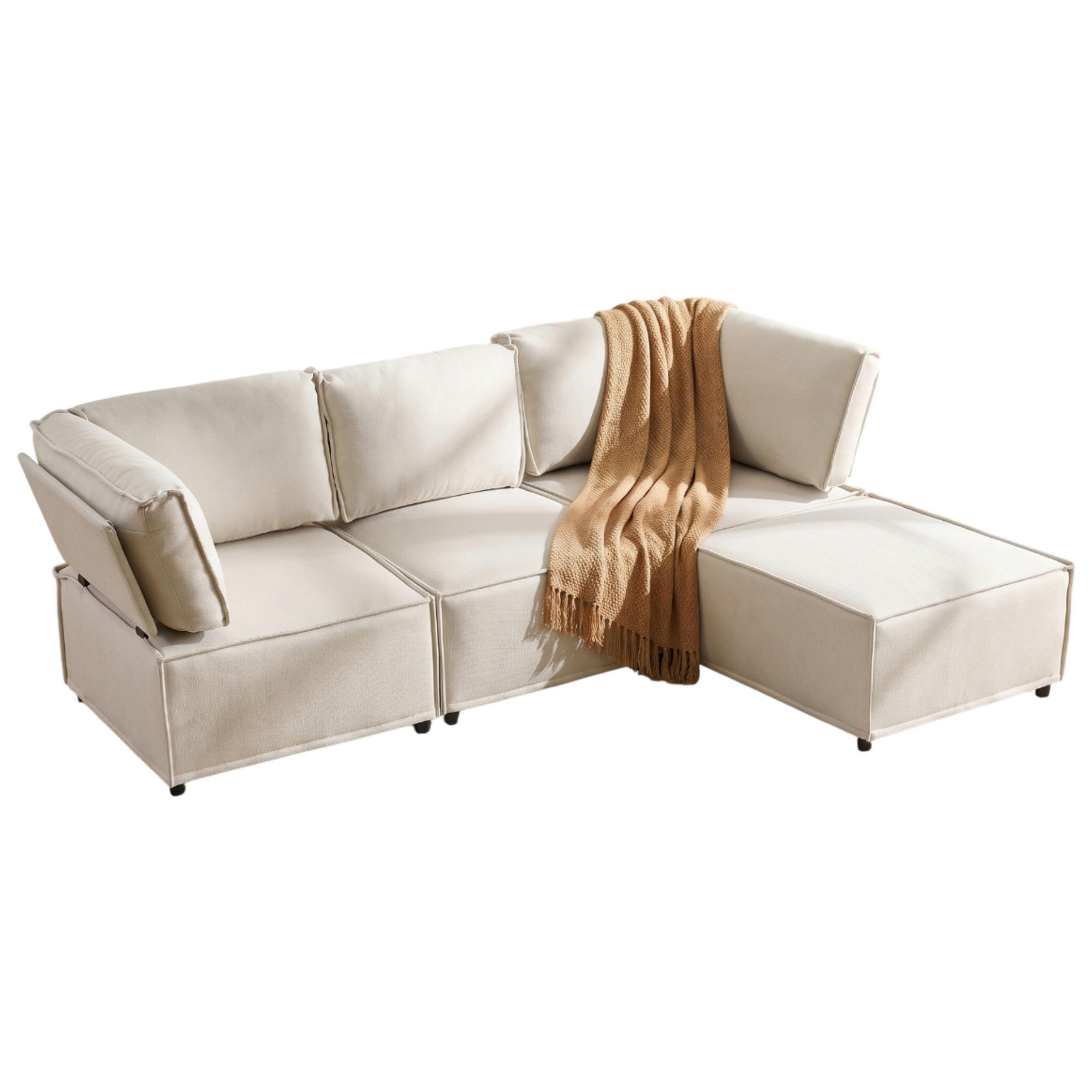ECKSOFA mit flexibler Kombination und Leinenstoff in Beige - Beige, Textil (238/154cm) - EVRYAE