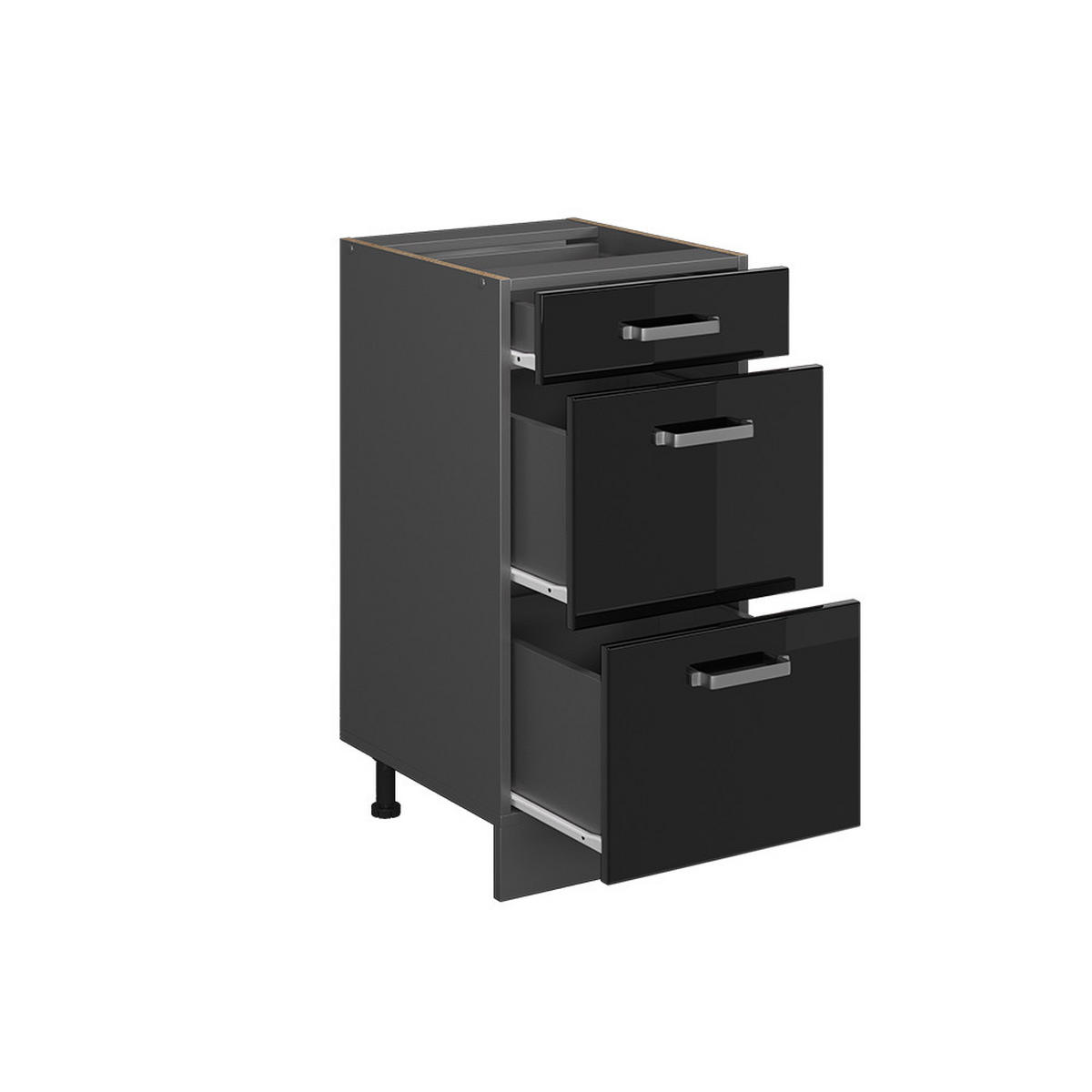 KÜCHENUNTERSCHRANK R-Line Schwarz Hochglanz 40 cm mit Schubladen AP Eiche - Schwarz Hochglanz/Anthrazit, Holzwerkstoff (40/81.6/60cm) - Vicco