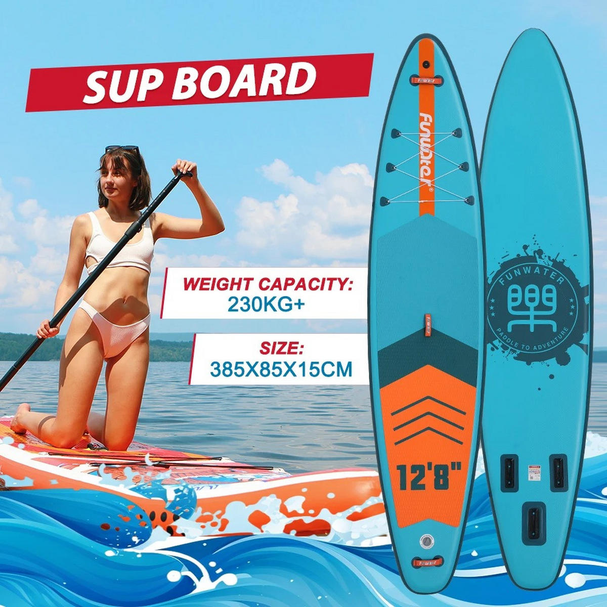 STAND UP PADDLE BOARD SUPFW41B(385×85×15CM) Blau - Blau, Kunststoff (385/85cm) - Kaket