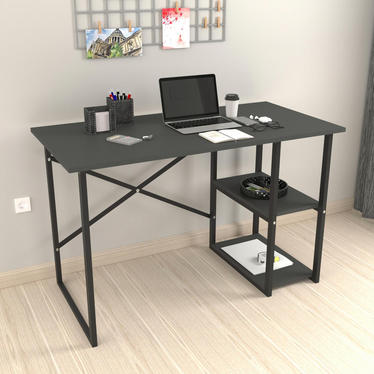 SCHREIBTISCH Nittedal - Anthrazit/Schwarz, Holzwerkstoff/Metall (60/120/75cm) - [en.casa]