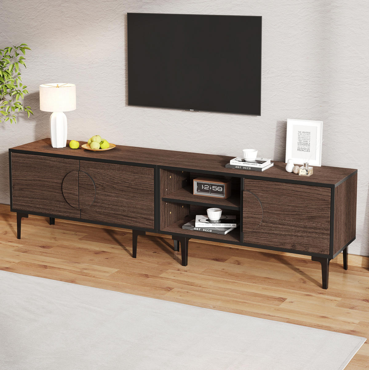 TV-ELEMENT mit 3 Türen 180 x 35 x 49 cm Dark Oak - Braun, Holzwerkstoff (35/49/180cm) - Beauniv