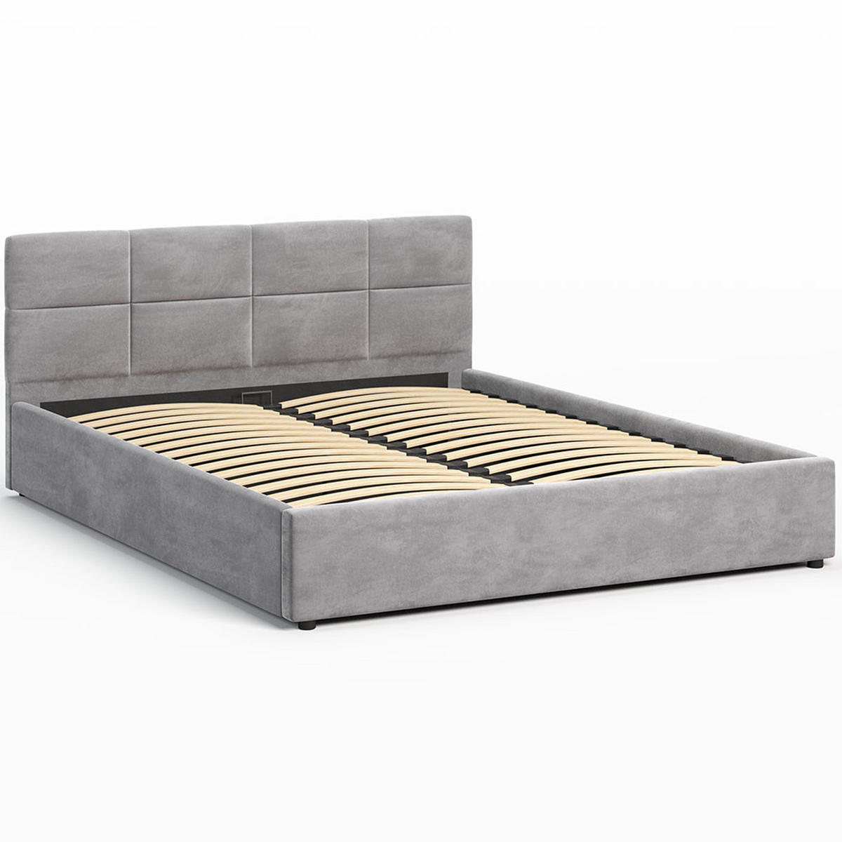 POLSTERBETT 160×200 mit Bettkasten und Lattenrost Mika HLR-22 Grau Velours - Grau, Holz (160/200cm) - Jana