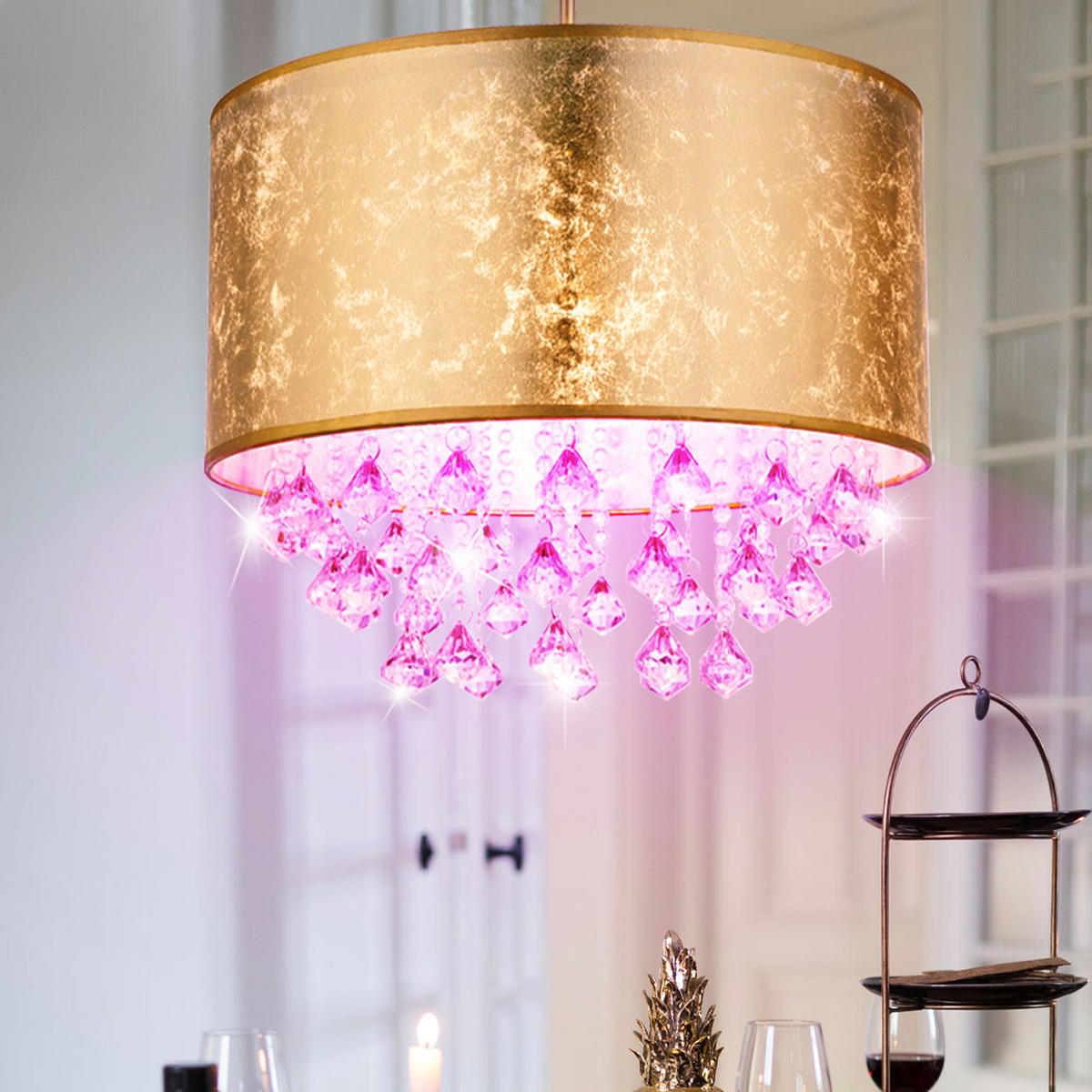 LED HÄNGELEUCHTE AMY Textil Gold - Goldfarben, Metall (40/40/140cm) - Globo Lighting