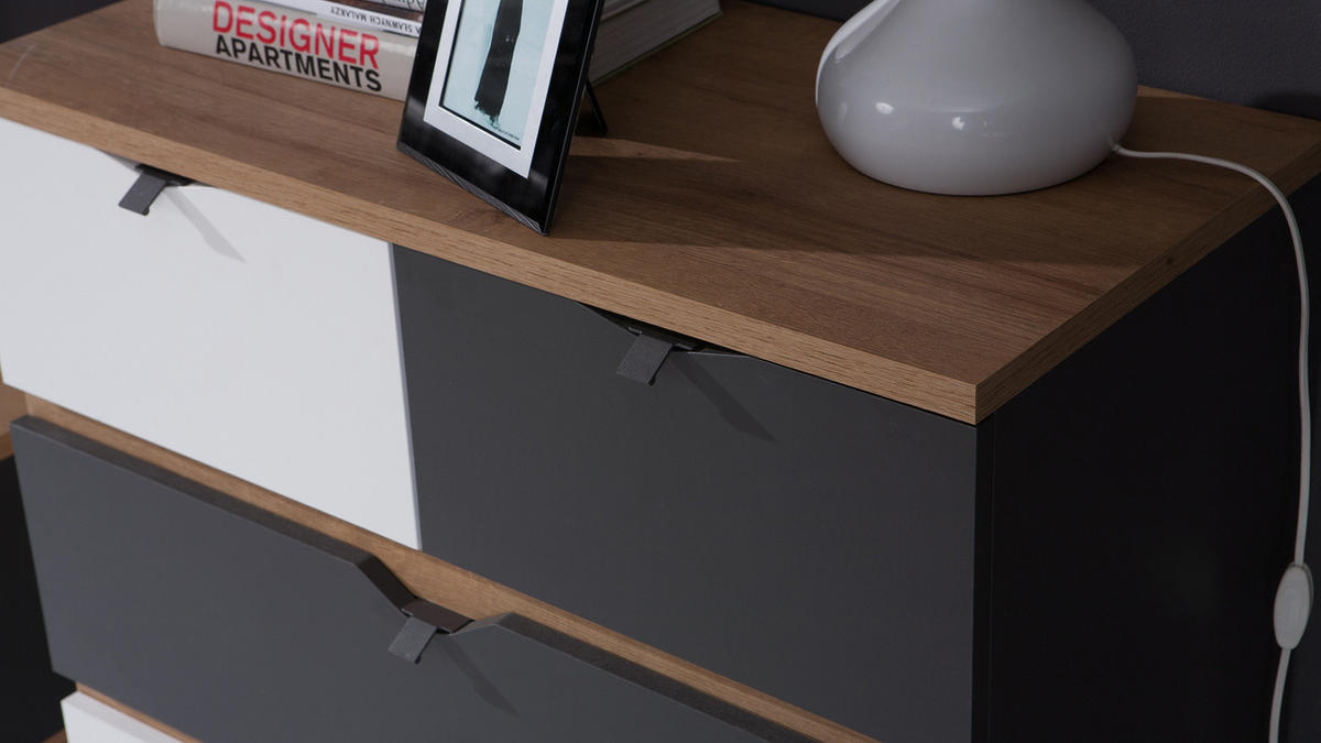 KOMMODE Aster mit vier Schubladen - Eichefarben/Graphitfarben, Holzwerkstoff/Kunststoff (81/90/40cm) - Ravio