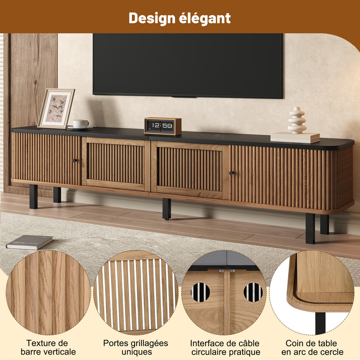 TV-SCHRANK Eichenholz 190/35/45 cm mit Schiebetüren und Gittertüren - Eichefarben, Karton (35/45/190cm) - PANGIVO