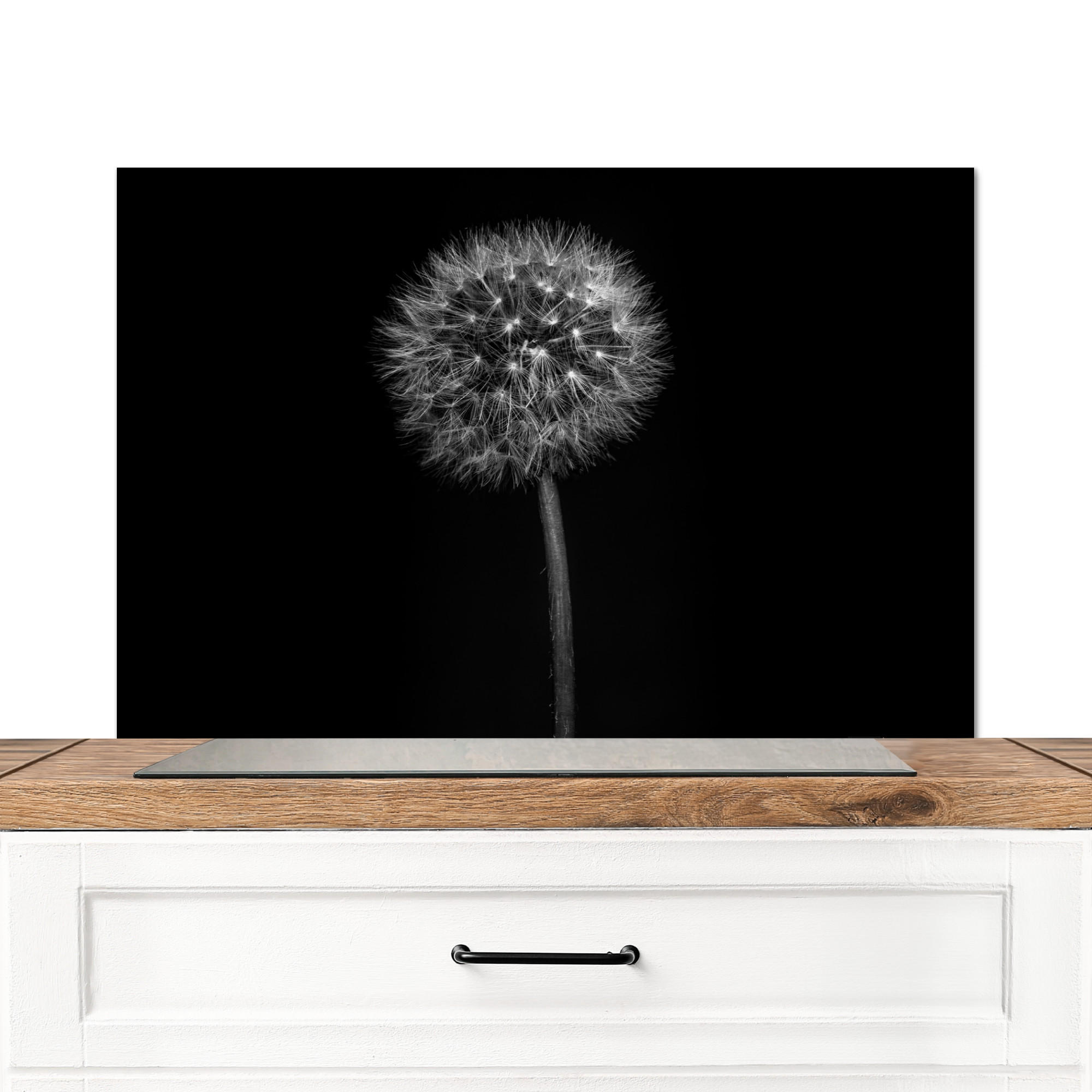 MuchoWow KUCHYŇSKÁ ZÁSTĚNA Pampeliška - černá - květinová - botanická 90x60 cm