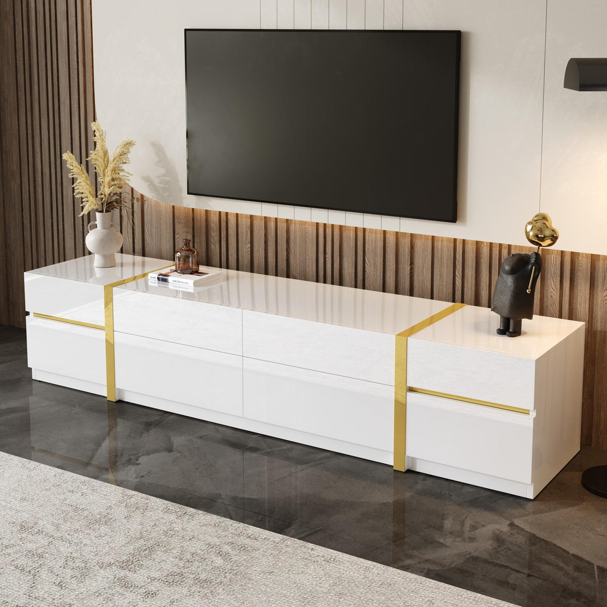 LOWBOARD in Weiß TV-Schrank mit Schubladen und Türen für Wohnzimmer, B180/T40/H38 cm - Weiß, Holzwerkstoff (180/38/40cm) - STILVORA