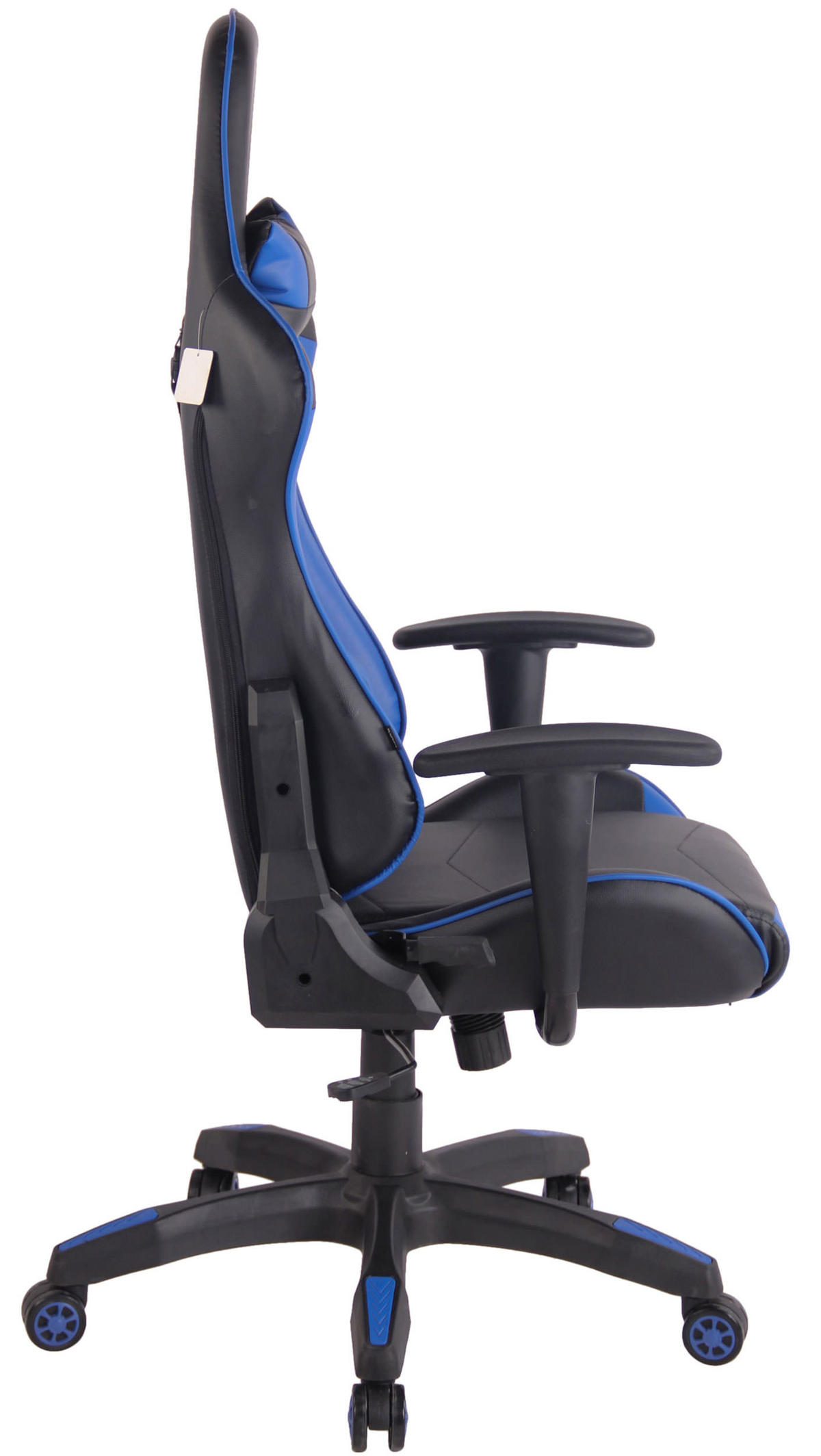 GAMINGSTUHL Lederlook schwarz/blau - Chromfarben/Blau, Kunststoff/Textil (65/128/50cm) - CLP