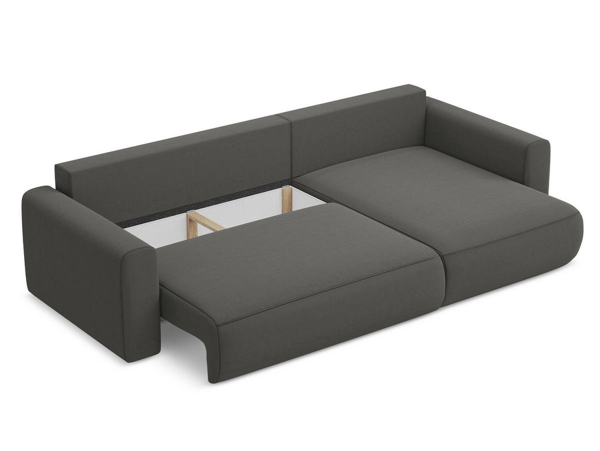 ECKSOFA mit Schlaffunktion Samt Stoff Grau - Dunkelgrau/Schwarz, Kunststoff/Textil (278/149cm) - Makamii