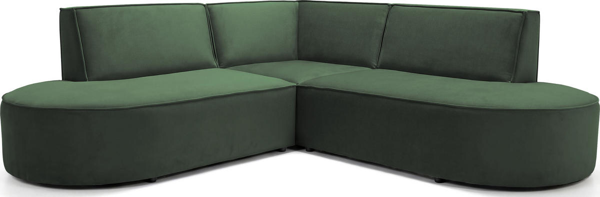 ECKSOFA Nora L-Form 3-Sitzer Universell, Samt, Dunkelgrün 223/73/223 cm - Dunkelgrün/Schwarz, Kunststoff/Textil (223/223cm) - WFL GROUP