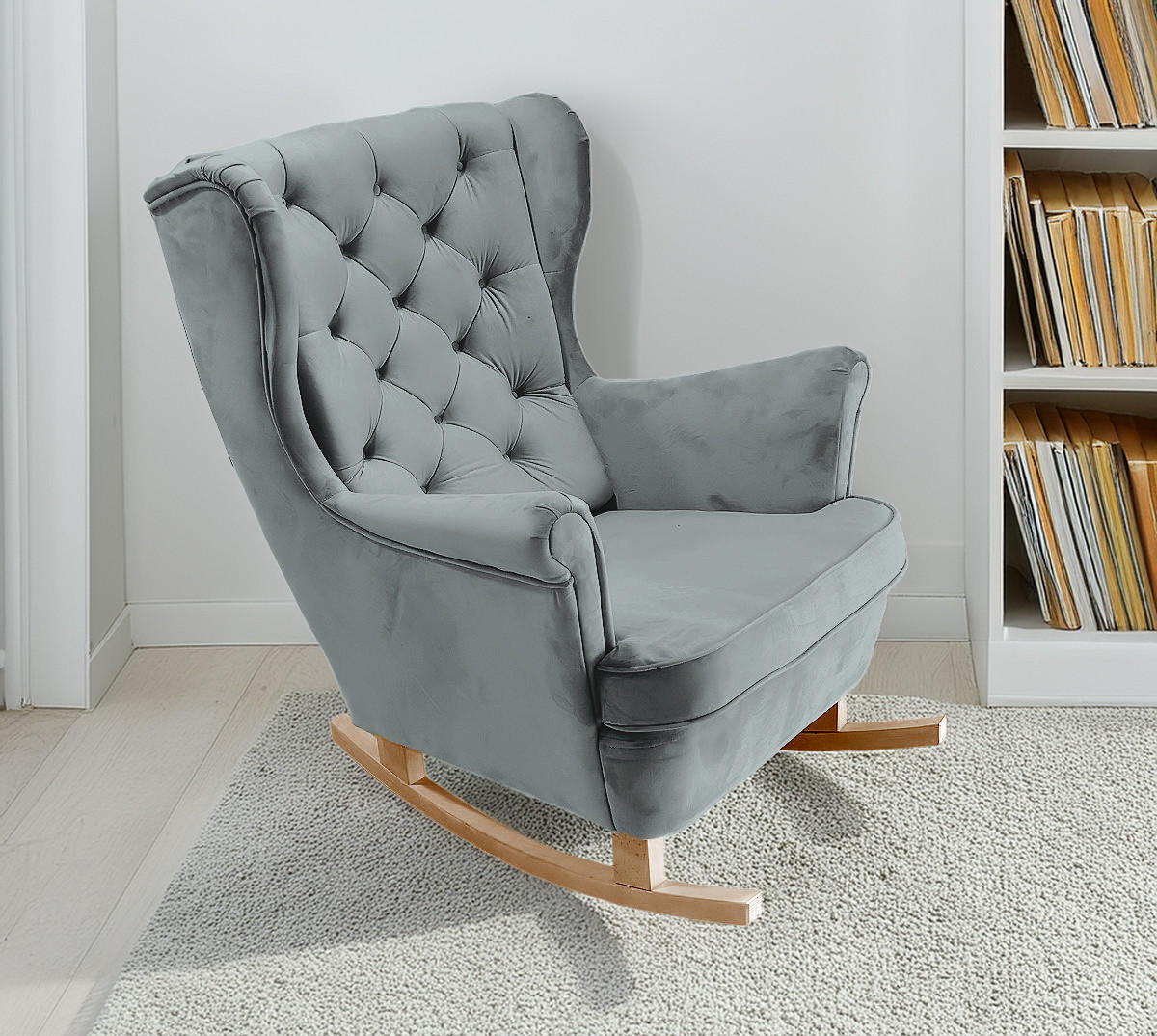 SCHAUKELSESSEL mit gepolstertem Sitz und Armlehnen, 102x81x95 cm, Asche_29859 - Buchefarben/Zinkfarben, Holz/Textil (81/102/95cm) - DomoHome
