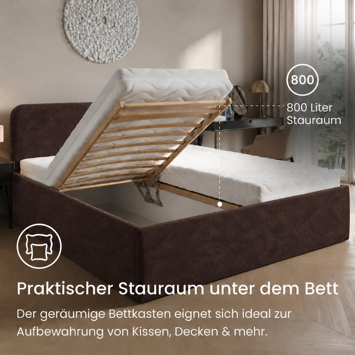 POLSTERBETT 200x200 cm Microvelours in Dunkelbraun - Dunkelbraun, Textil (200/200cm) - Home Collective